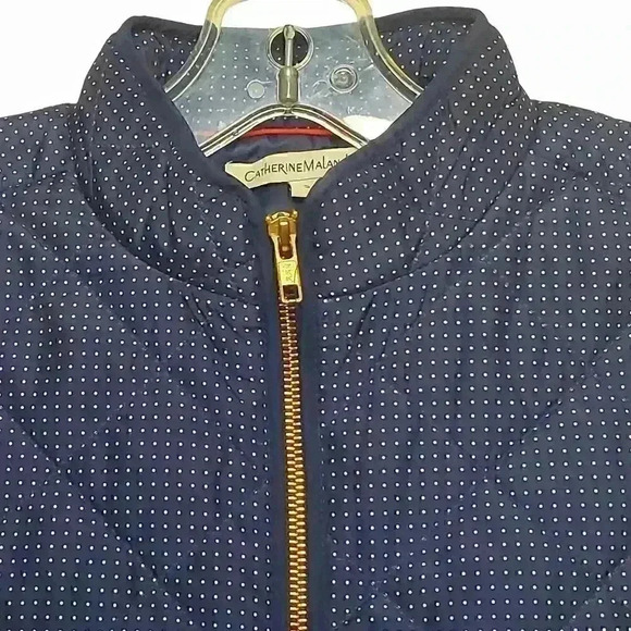 Catherine Malandrino Quilted Polka Dot Vest S Navy White Gold - Picture 4 of 10